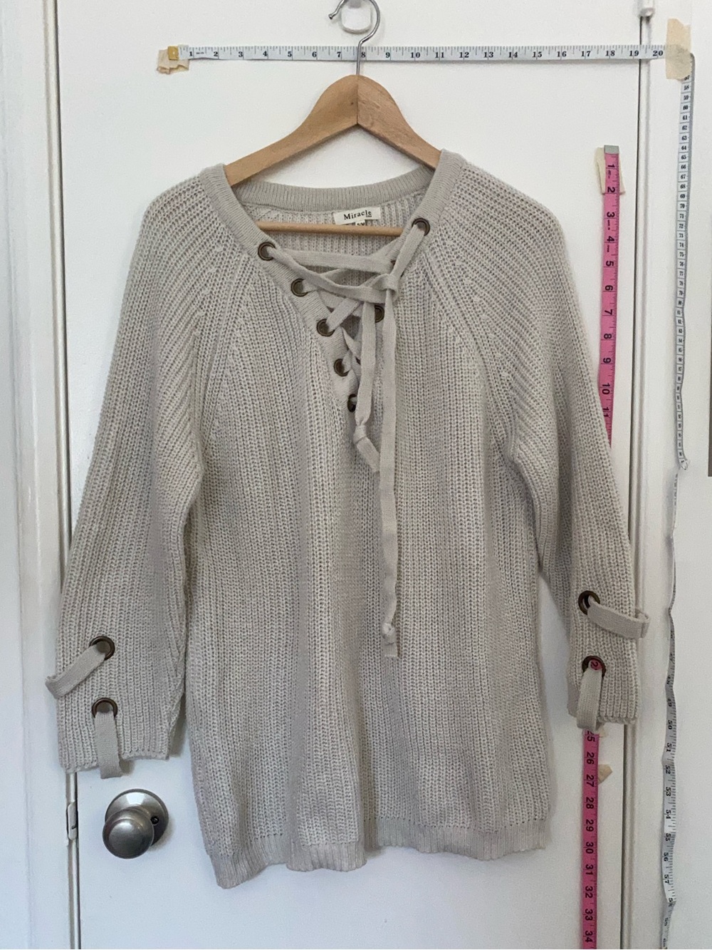 Miracle Cream Knit Lace-Up Front & Sleeve Grommet Sweater